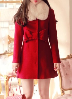 Red Removable Collar Coat